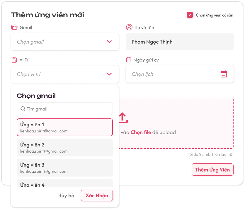 Popup Thêm Ứng Viên Có Sẵn