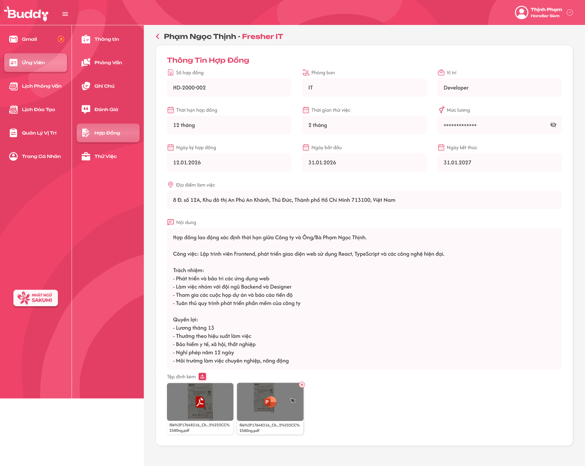 Chi Tiết Thông Tin Ứng Viên   Hợp Đồng
